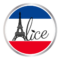 Logo French by Alice avec une Tour Eiffel et les couleurs bleu blanc rouge